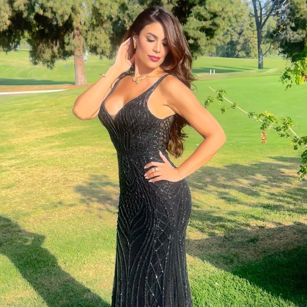 Black Beaded Prom or Evening Dress